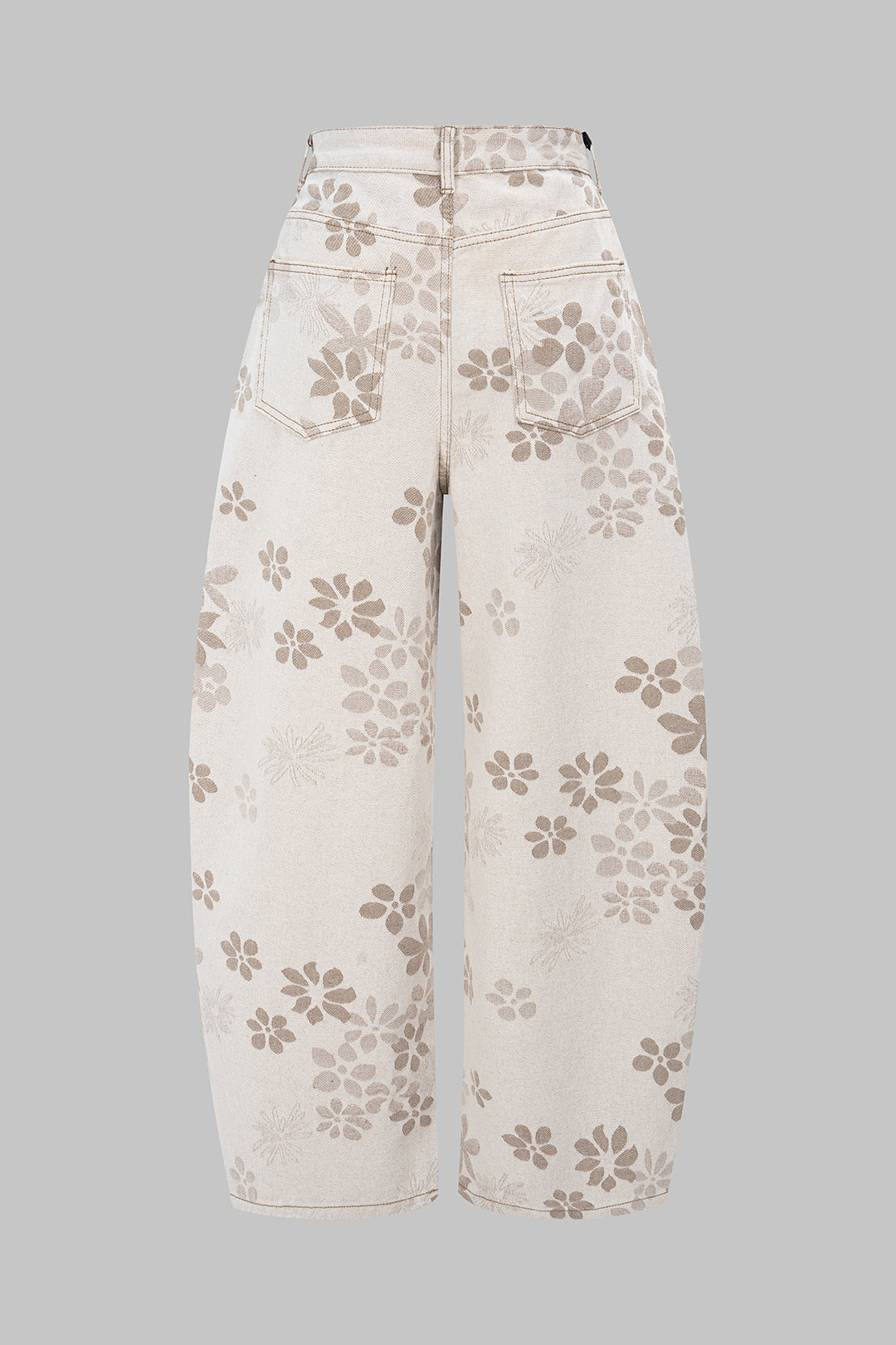 Çiçek Desenli Geniş Paçalı Kot Pantolon