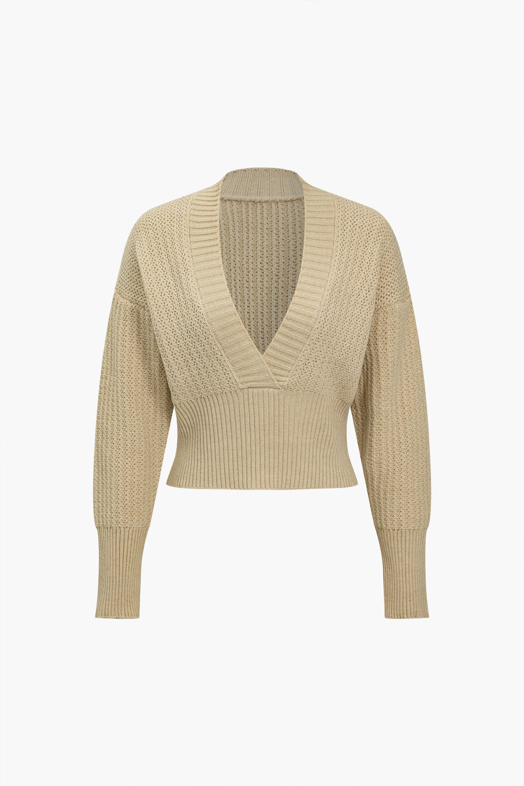 Knit Deep V Long-Sleeve Triko