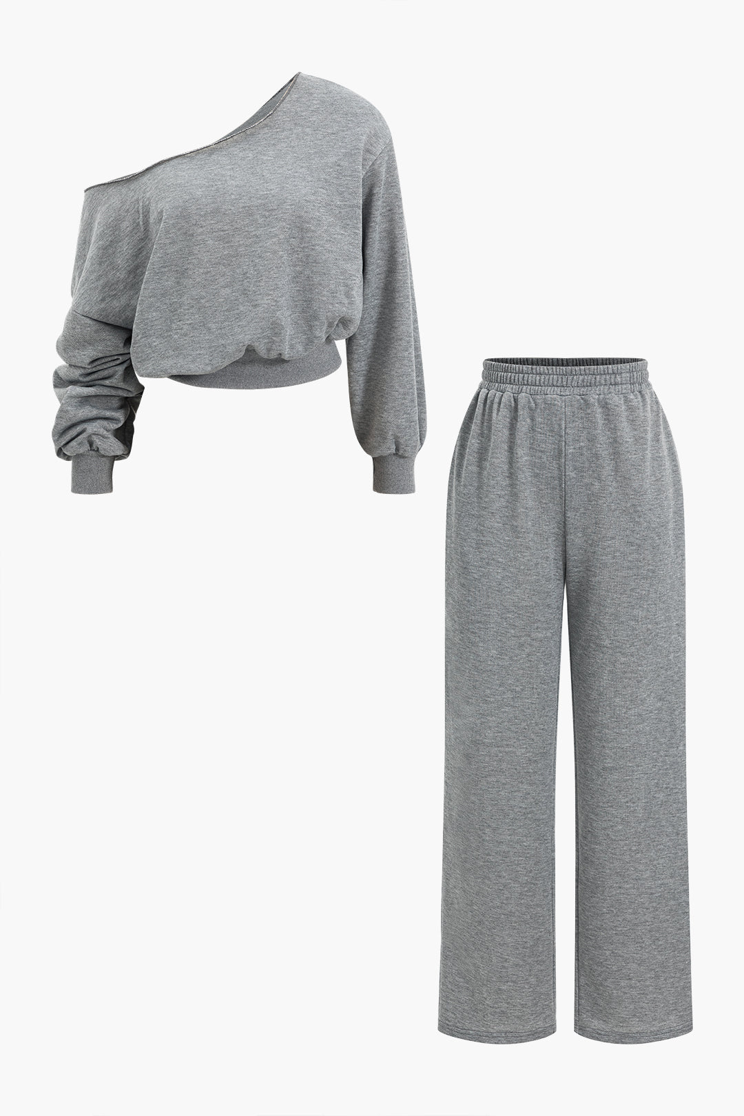 Ease One Shoulder Crop Sweat &amp; Palazzo Tracksuit Set