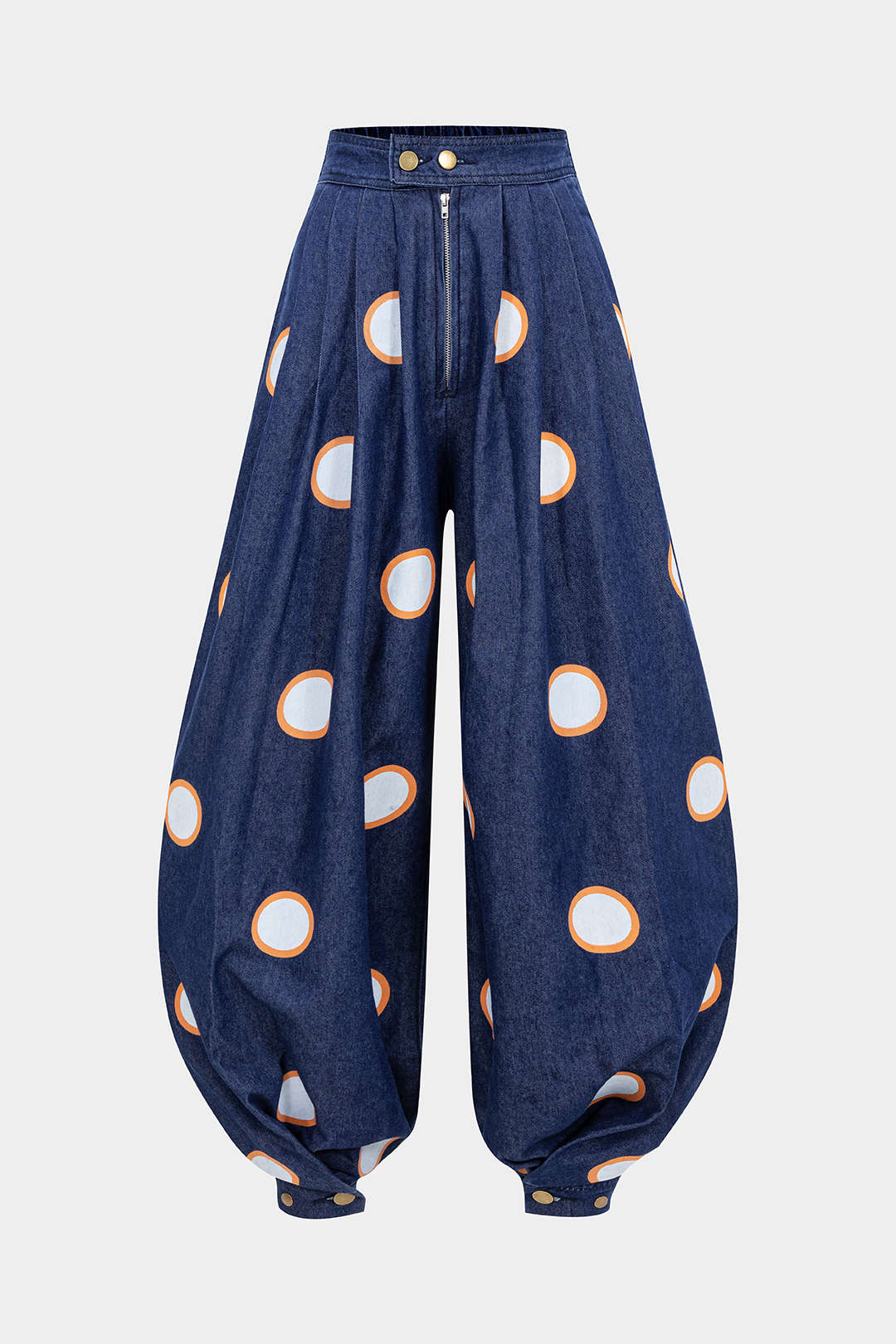 Yüksek Bel Fermuarlı Bol Paça Kot Pantolon