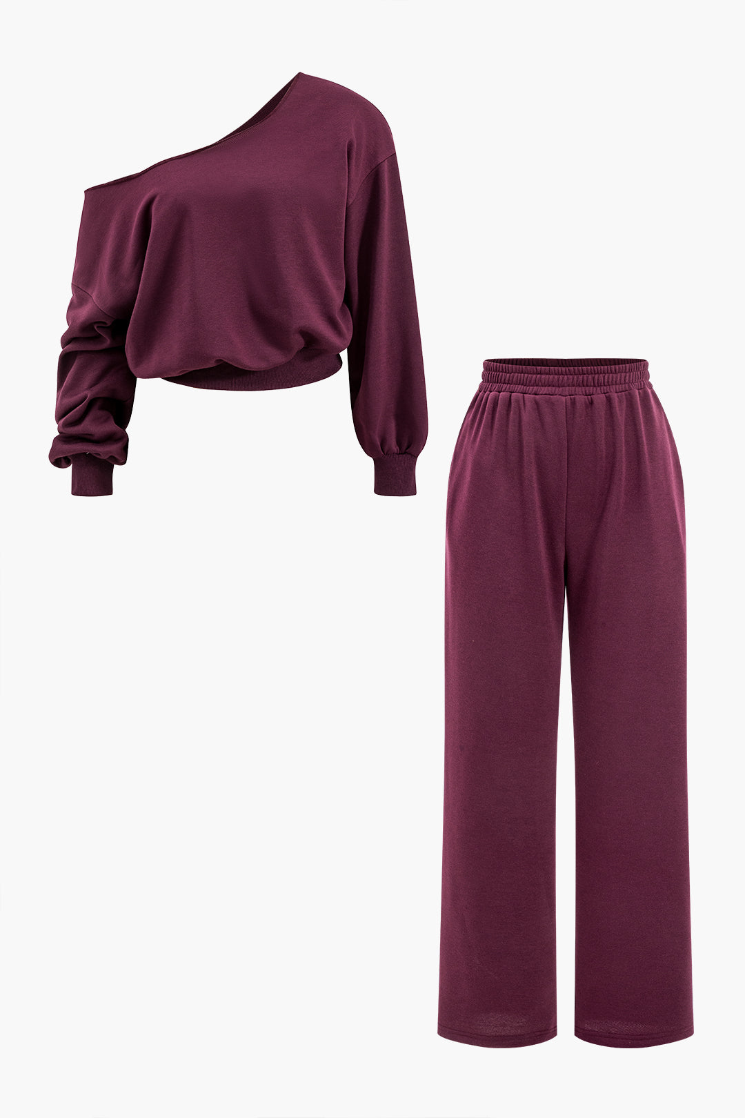 Ease One Shoulder Crop Sweat &amp; Palazzo Tracksuit Set