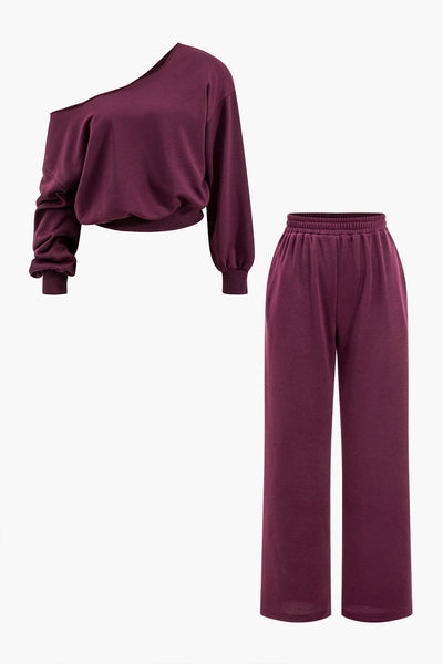Ease One Shoulder Crop Sweat &amp; Palazzo Tracksuit Set