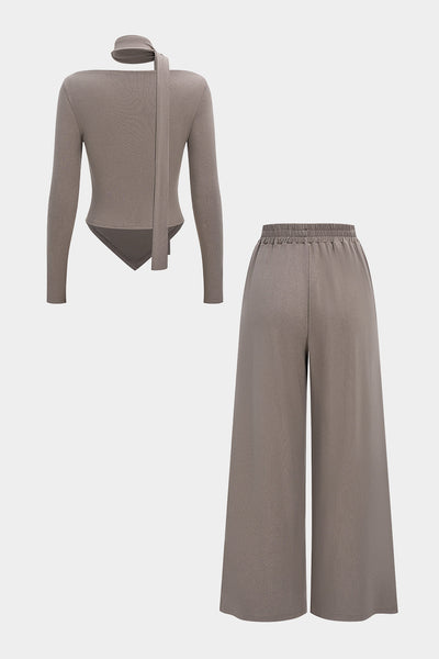 Flow Shawl Collar Bodysuit &amp; Palazzo Pants Set