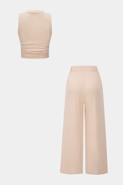 Soft Nude Minimal Crop &amp; Palazzo Trouser Set