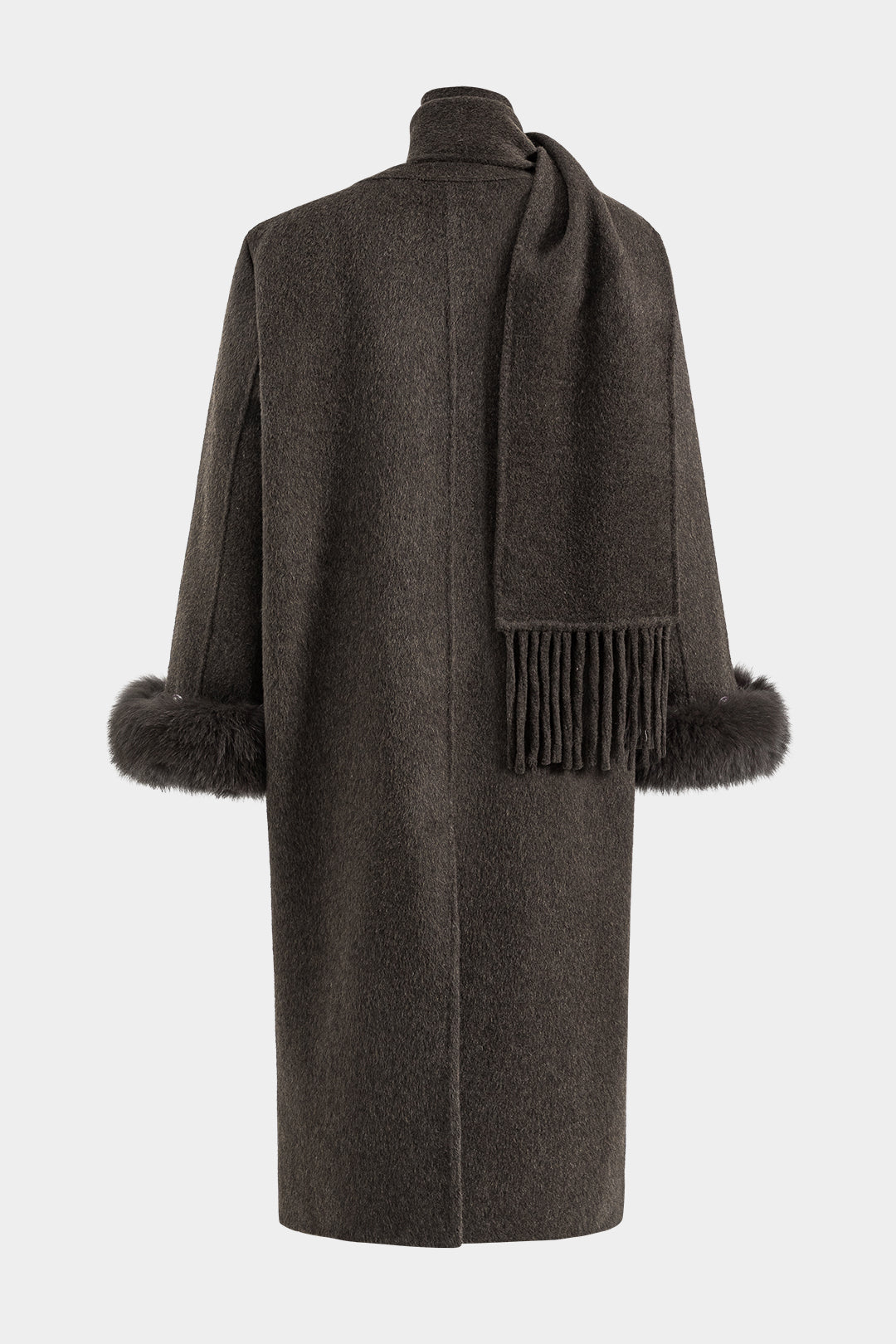 Faux Fur Button Pocket Long-Sleeve Scarf Coat