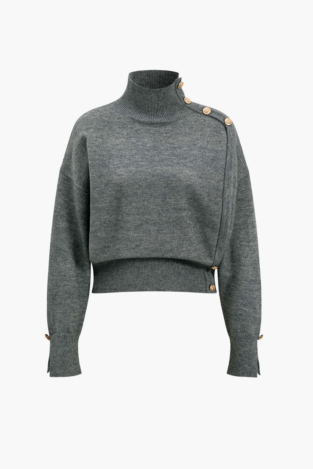 Düğme Detaylı Örme Kazak 