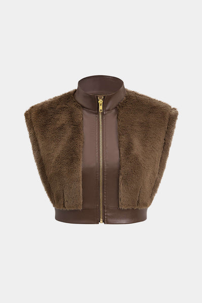 Fusion Fur &amp; Leather Detailed Crop &amp; Mini Skirt Set