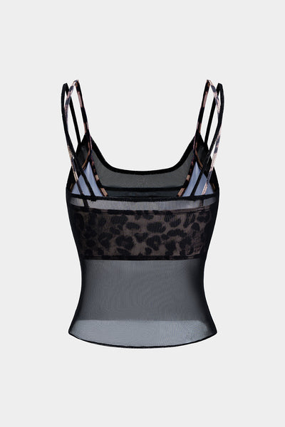 Leopard Print Mesh Slip Cami Top 