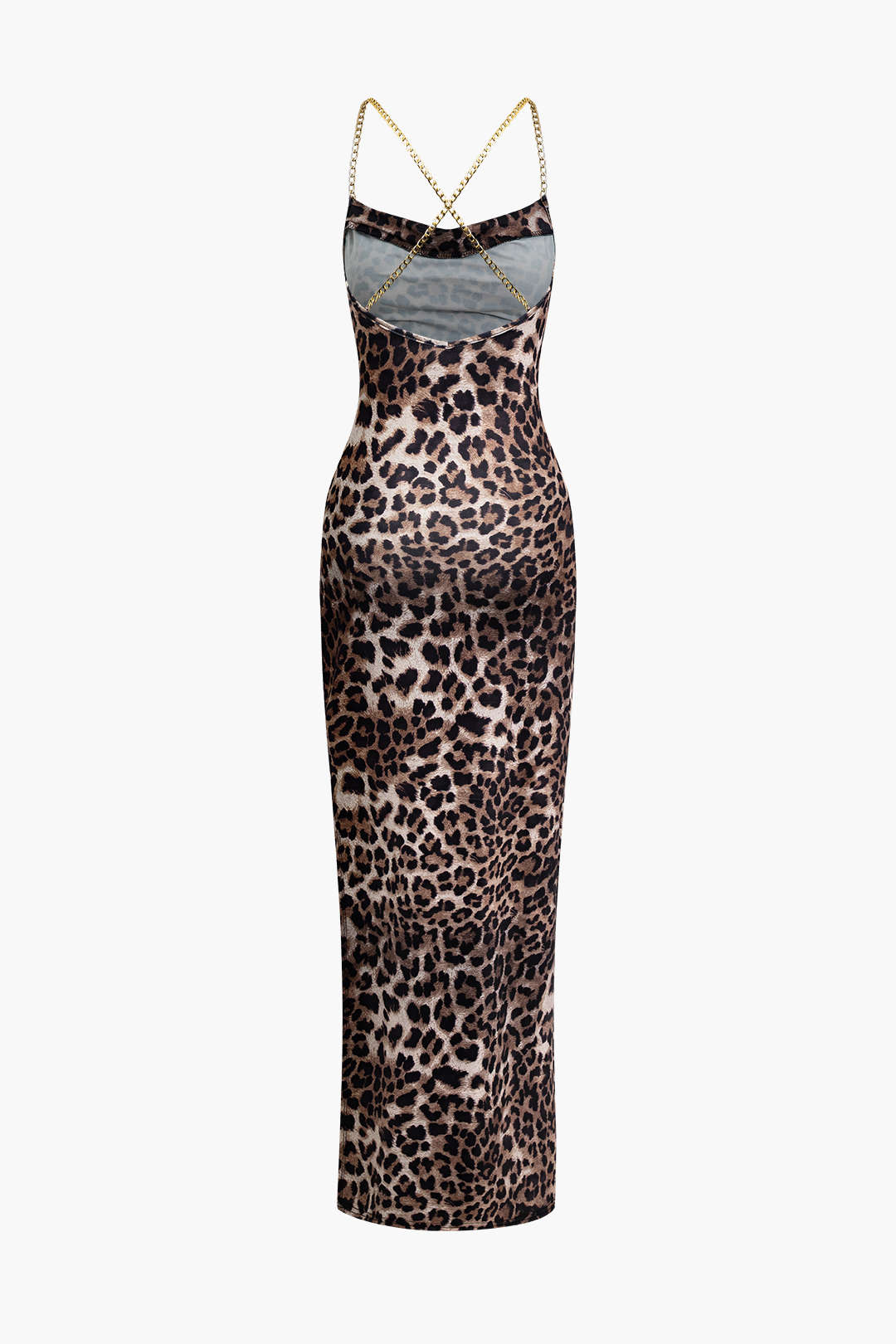 Leopard Print Cross Maxi Elbise