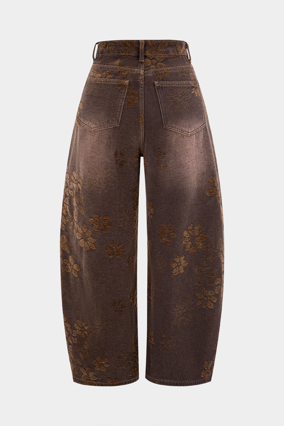 Çiçek Desenli Geniş Paçalı Kot Pantolon