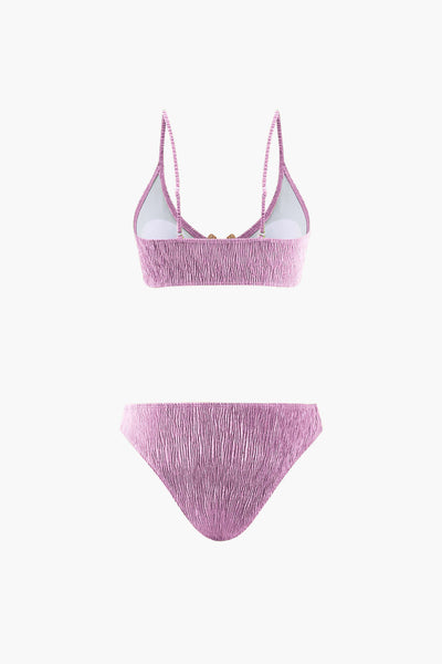 Velvet Textured U-ring Bikini And Sarong 3'lü Set