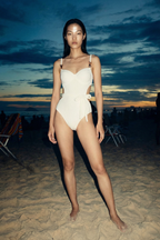 White Side-Tie Swimsuit