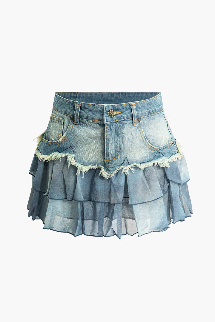 Mesh Patchwork Denim Skirt