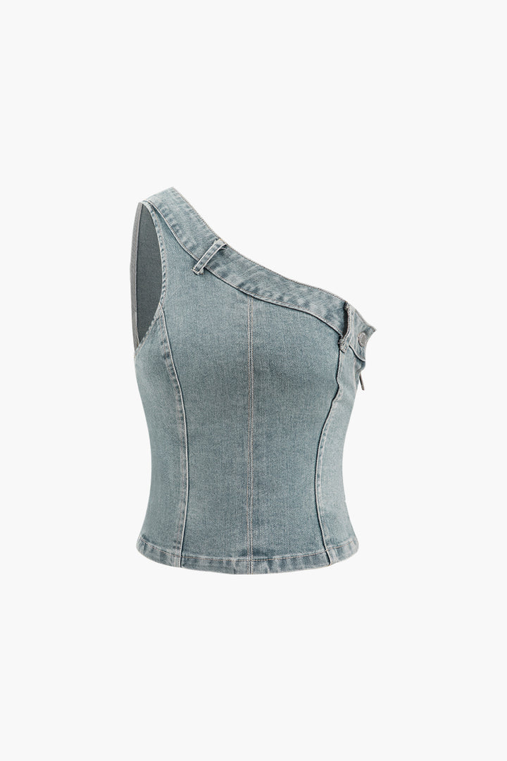 One Shoulder Denim Crop