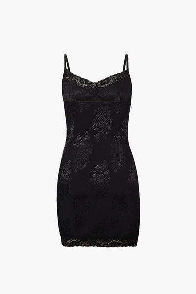 Jacquard Satin Lace Mini Elbise