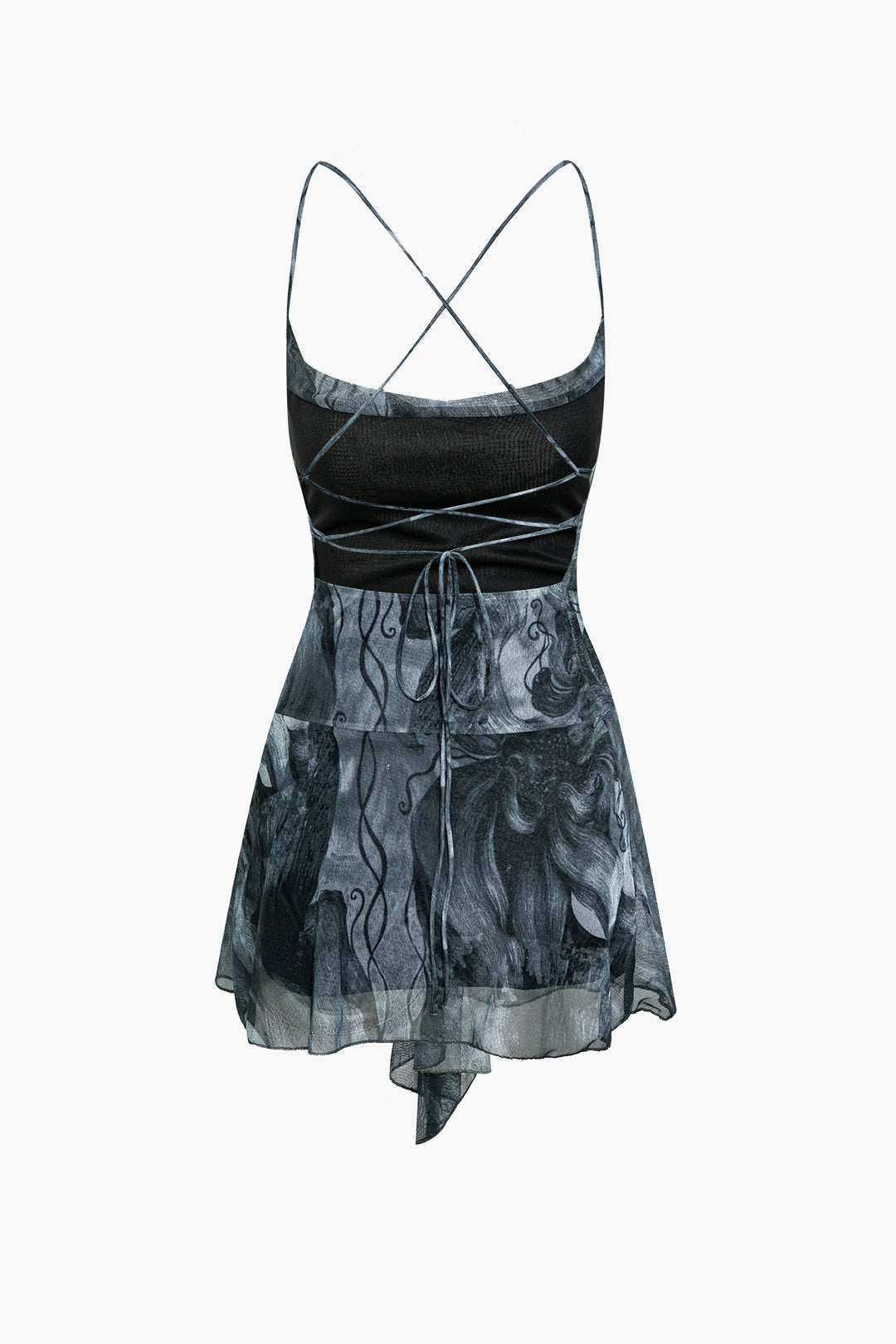 Baskılı File Mini Elbise 